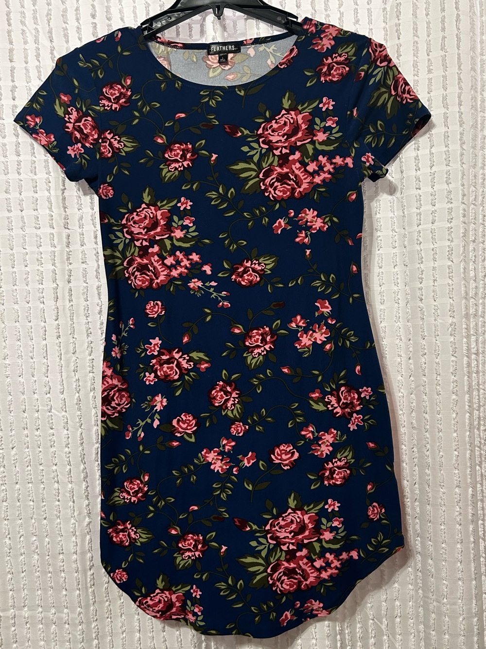 Feathers Women’s Large Blue/Pink Floral Rose Print Short Sleeve Bodycon Dress